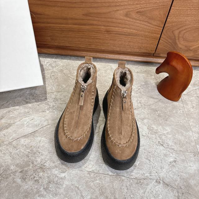 Factory-produced The Row 2025Ss autumn/winter platform thick-soled wool boots w