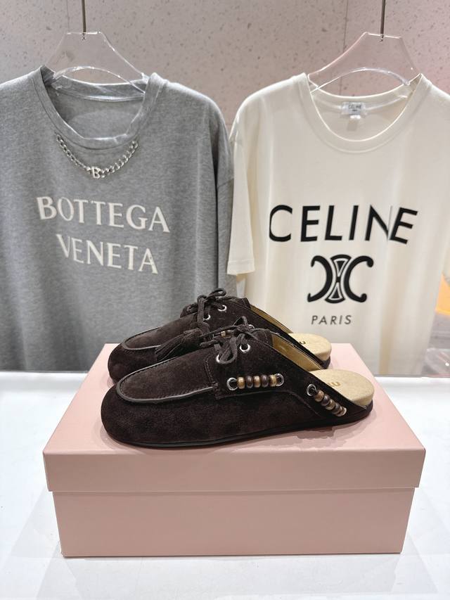 High-end factory-made half-slip on shoes. Miumiu Miu F029 25Ss new fall/winter