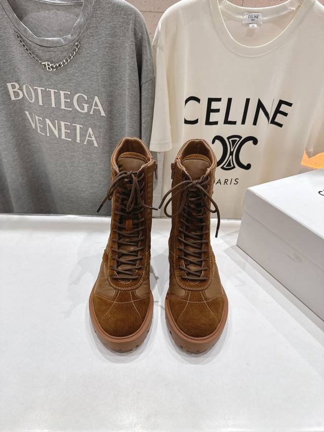 High-end factory edition Celine* Celine F041 2025Ss new retro lace-up thick-sol