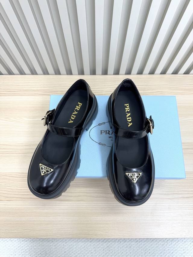 Prada 25's latest platform Mary Jane shoes. . This popular collection showcase