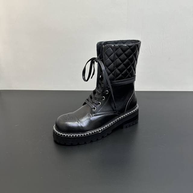 Chanel Chanel Classic Double C Diamond Chain Thick-Sole Chunky Heeled Lace-Up Ma