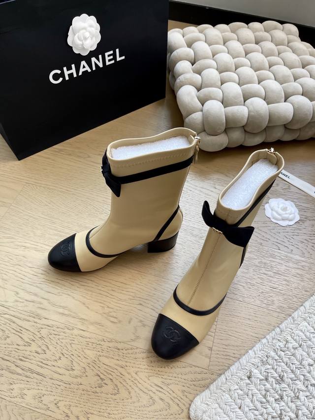 Chanel 25K new bow ankle boots top version! First to sell upper stretch leather