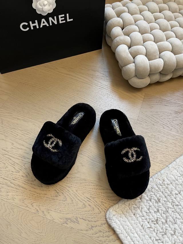 Chanel 25K new fur slippers! Premium version! First to sell Imported wool feels