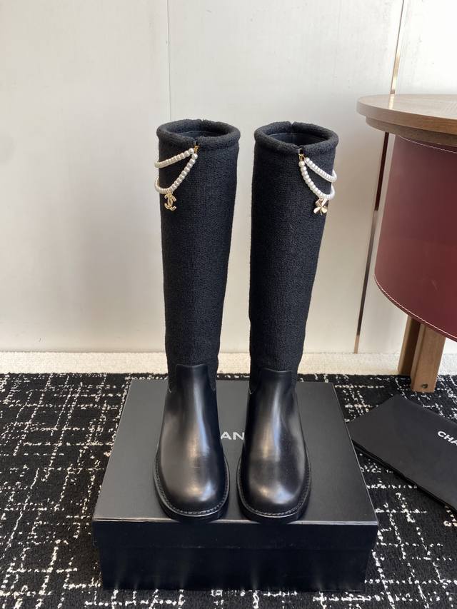 Shopping-level short 520 high boots Chanel Autumn/Winter 25 color-blocked slip-o