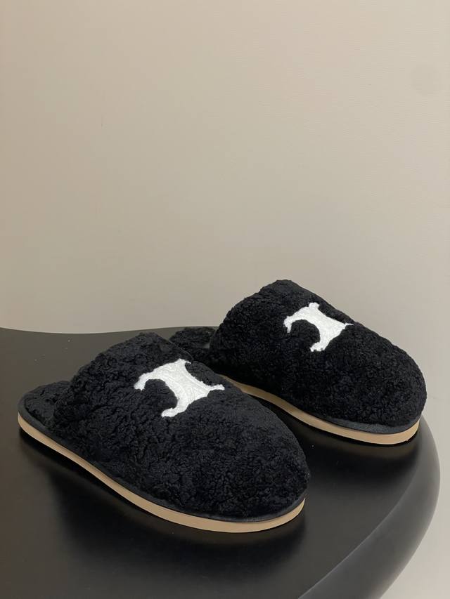 Top quality25Fw new fall/winter Celine Arc de Triomphe slip-on wool slippersThis