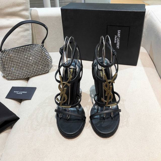 Saint Laurent YSL popular high-heeled sandals. Top-quality metal logo sandals,