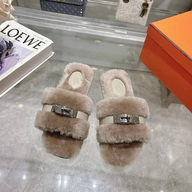 Factory price p Purchasing-level Hermes Erjiu wool slippers are in stock year-r
