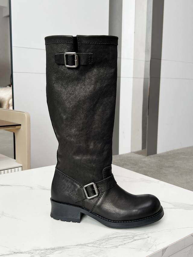 prad* 25Ss Prada retro Martin boots, knight boots, fashionable motorcycle Martin