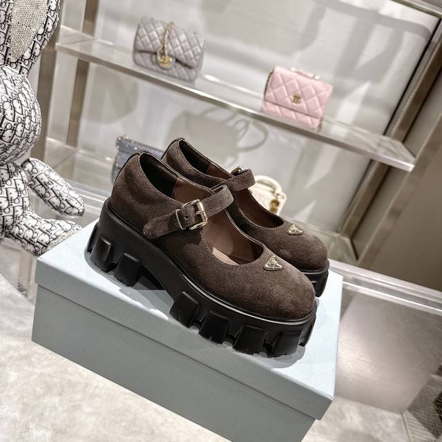 2025 New Prad Mary Jane shoes Classic triangle buckle thick-soled loafers Top-gr