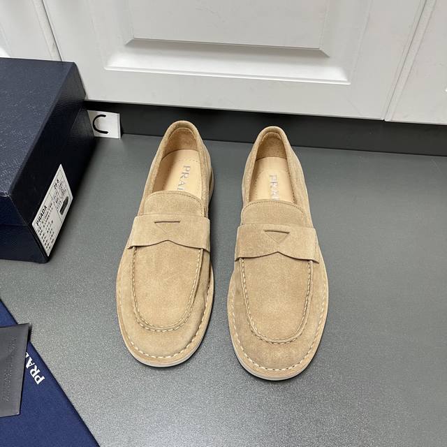 Prada Men's New Suede Leather Loafers. These loafers are crafted from flocked sp