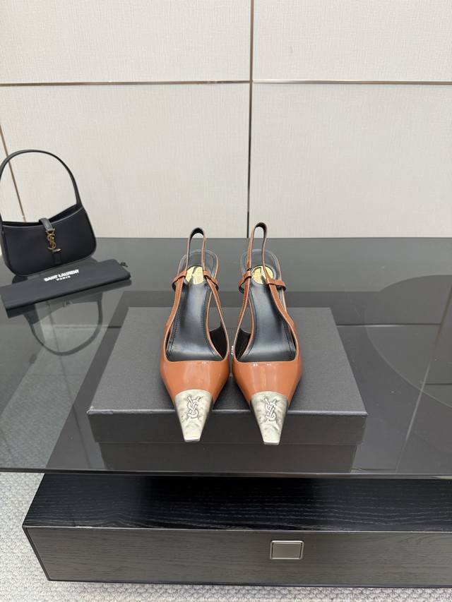 YSL Saint Laurent New Metal Toe Elegant High-Heeled Sandals! New Spring/Summer C