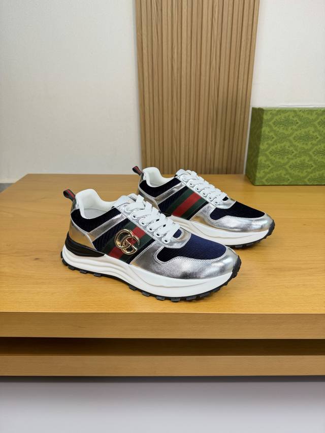 Gucci - High-end quality original single casual sports shoes - Upper: Silver cal