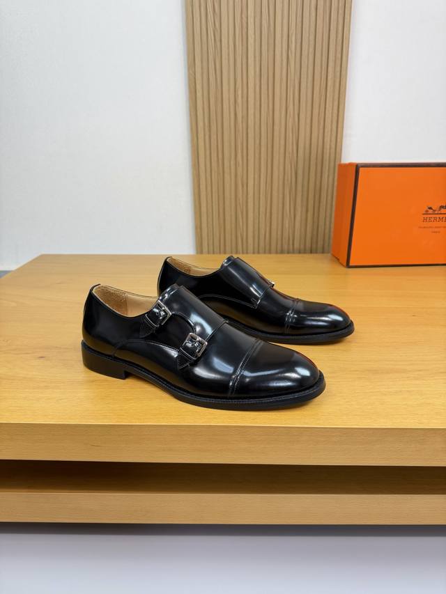 Hermes - High-end quality original single-piece formal leather shoes - Upper: Sp