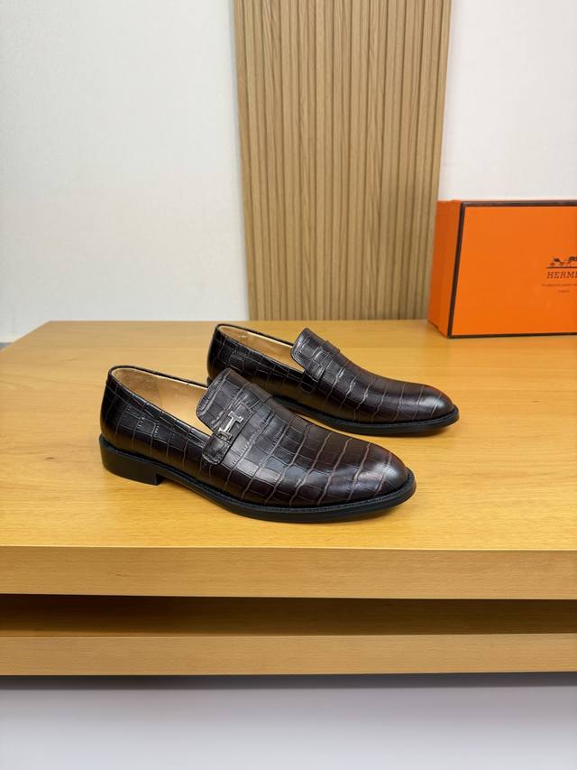 Hermes - High-end quality original dress shoes - Upper: Stone-patterned calfskin