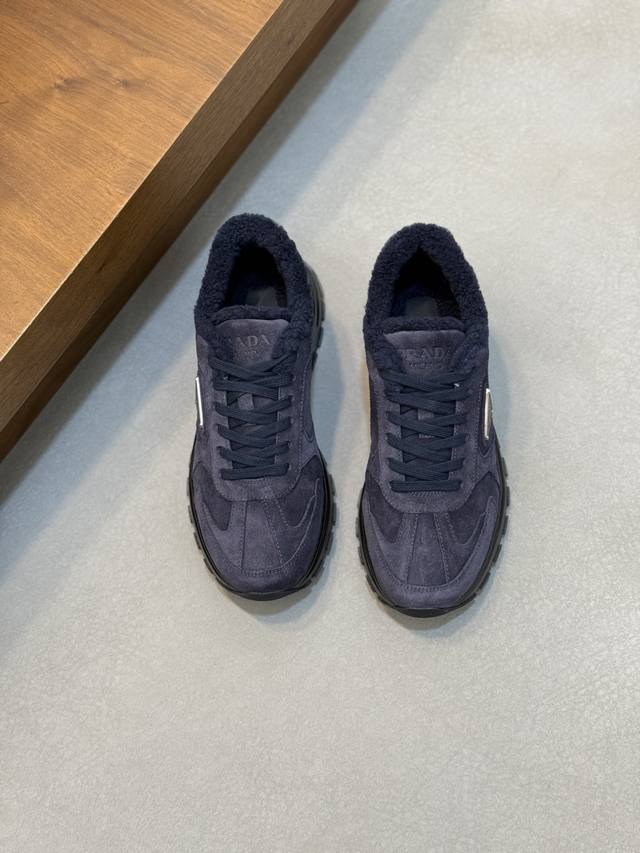 Prada Autumn/Winter Men's Leather-lined Lace-up Sneakers (Ddd) Top-quality impor