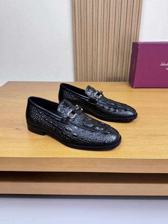 Ferragamo - High-end quality original dress shoes - Upper: Hand-dyed crocodile-p