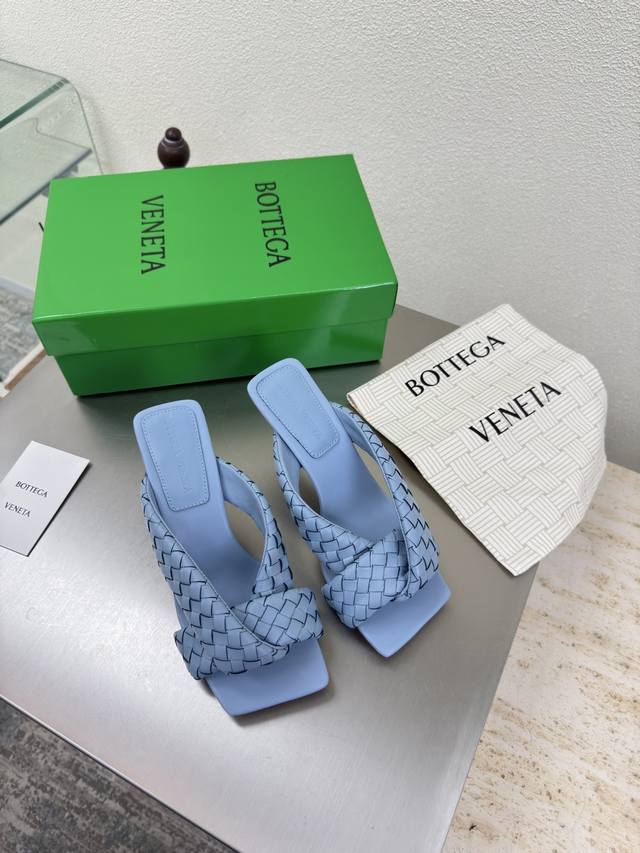 Handmade Bv Riva Women's Mule Slippers Series High Heel 9cm Handmade Light Blue