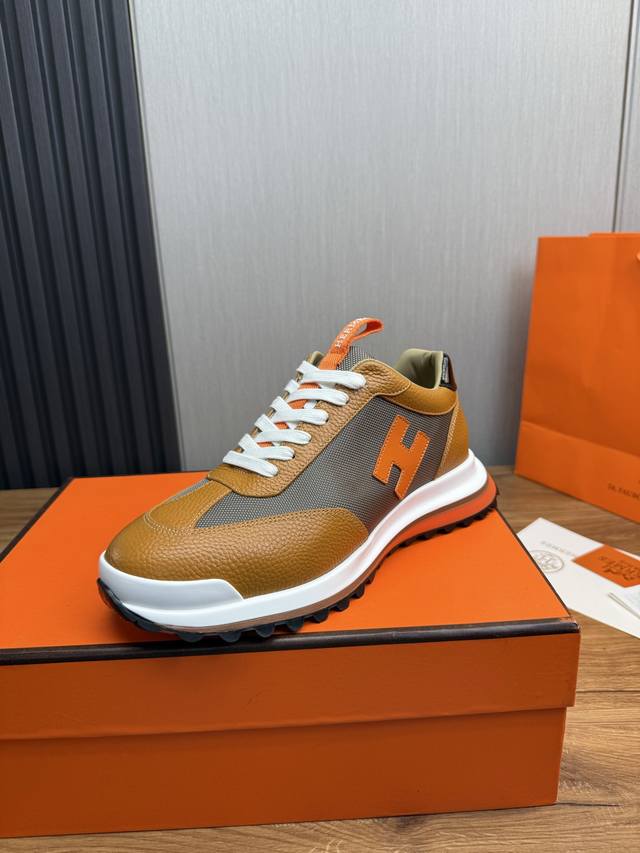 Factory direct price. Hermes Leader sneakers! Multi-color patchwork high-tech tw