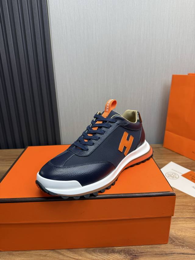 Factory direct price. Hermes Leader sneakers! Multi-color patchwork high-tech tw