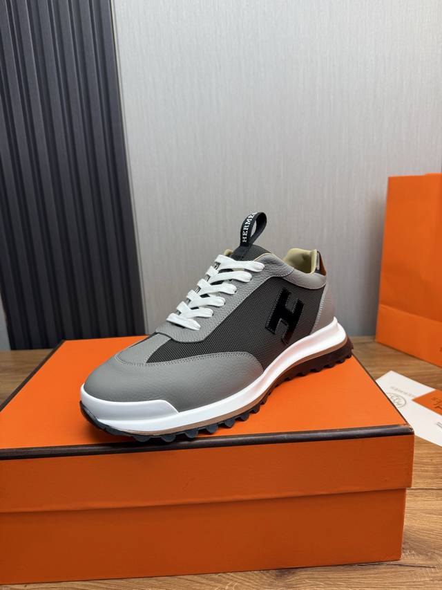 Factory direct price Hermes Leader sneakers! Multi-color patchwork high-tech twi