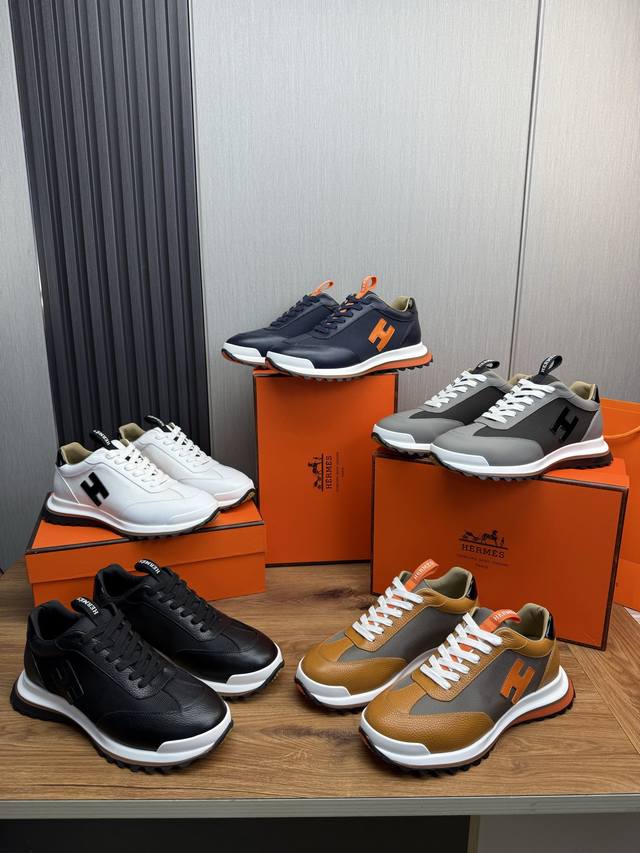 Factory direct price Hermes Leader sneakers! Multi-color patchwork high-tech twi