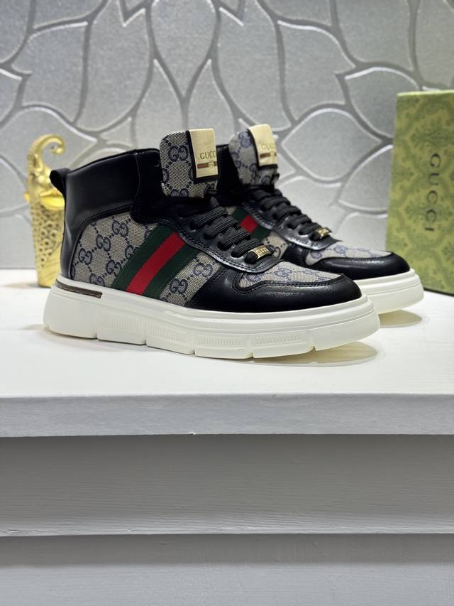 Gucc* Gucci classic casual high-top men's shoes, a popular style with a simple a