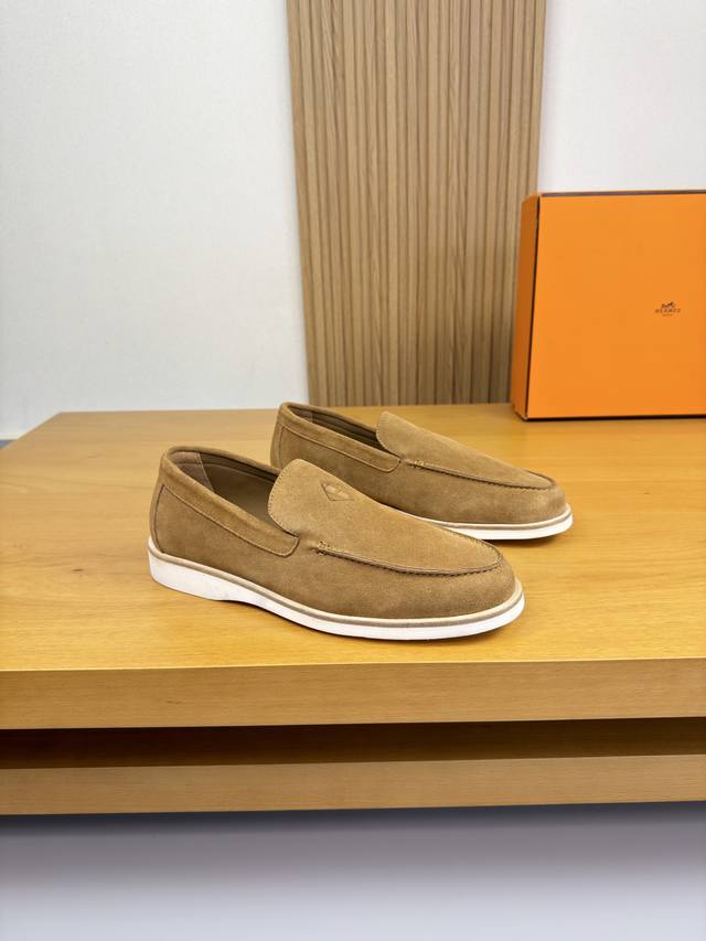 Hermes - High-end quality original slip-on casual shoes - Upper: High-gloss sued