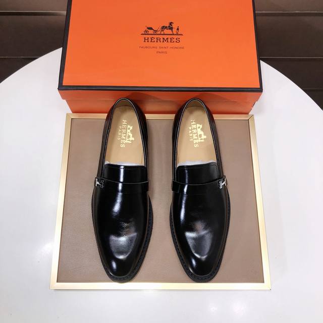 Factory direct wholesale Hermes dress shoes with cowhide lining. Italian top-tie