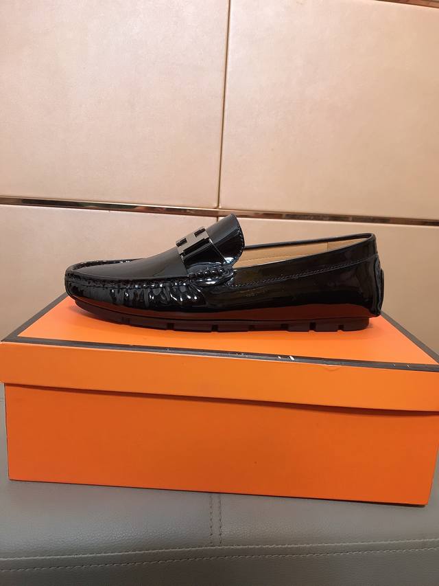 Factory direct price Hermes men's driving shoes, new style, Italian imported pat
