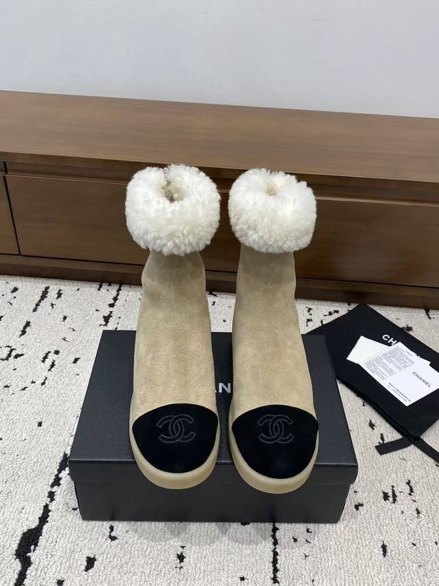 Chanel 2025 Fall/Winter Furry Snow Boots Chanel Fall/Winter New Genuine Wool Sli