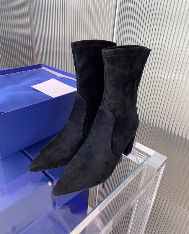 Sw 7cm Heel Heel Kendall Jenner Poster Style Pointed Toe Chunky Heel Elastic Ank