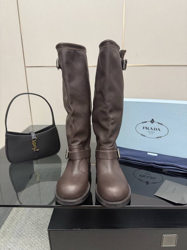 Factory Price Prada 25Wf Autumn/Winter New Arrival Belt Buckle Retro Chunky Heel