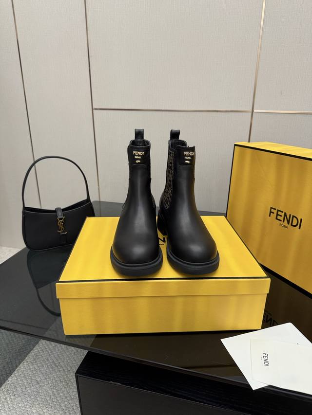 Fendi low-top boots, patchwork leather material, classic F logo embroidery, very