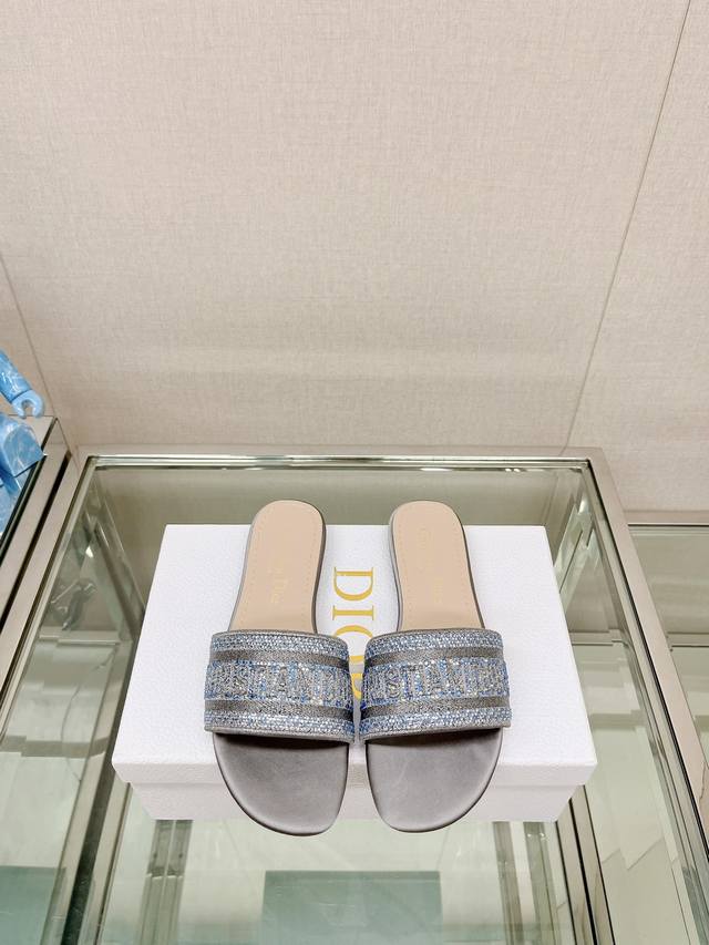 Flat-Chunky Heel - 23P Summer New Dio* Embroidered Silk Rhinestone Sandals Flat