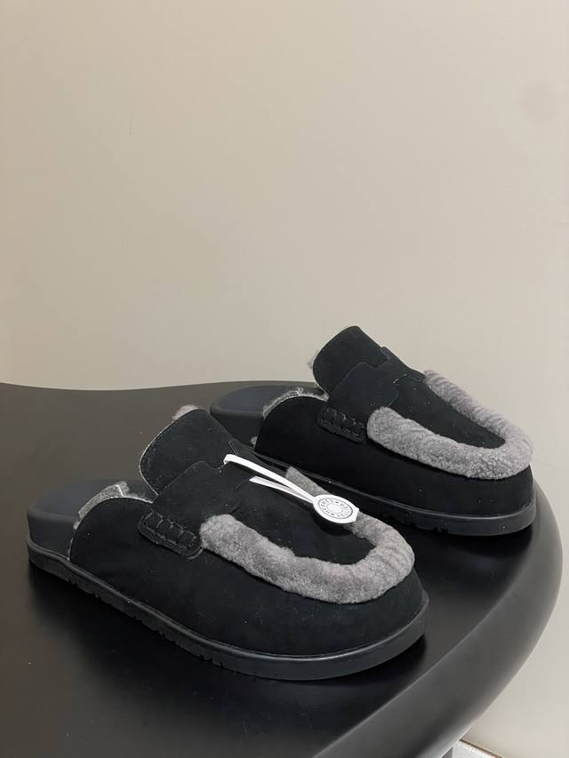 Top Quality Hermes Go Mule Series Classic Style Birkenstock Wool Mule Slip-on Sl