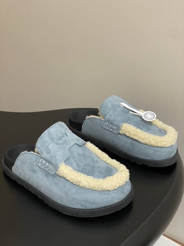 Top Quality Hermes Go Mule Series Classic Style Birkenstock Mule Wool Half-Slipp