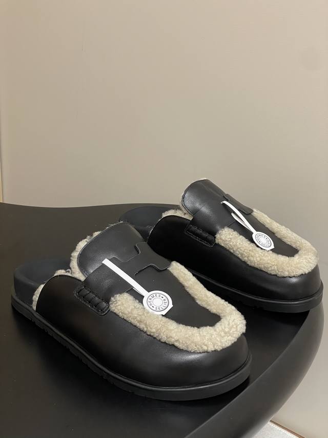 Top Quality Hermes Go Mule Series Classic Style Birkenstock Wool Mule Slip-on Sl