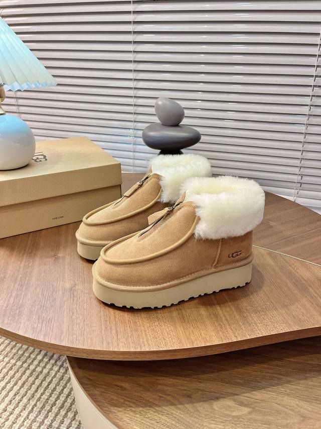 Ugg Funkette Snow Boots, Furry Shoes, Mid-Range Zipper, New Arrival + New Model