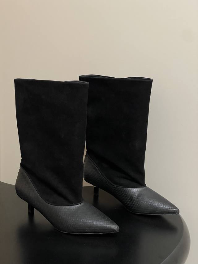 Jacquemus 25Fw Autumn/Winter New Patchwork Pointed Toe Stiletto Heel Mid-Calf Bo