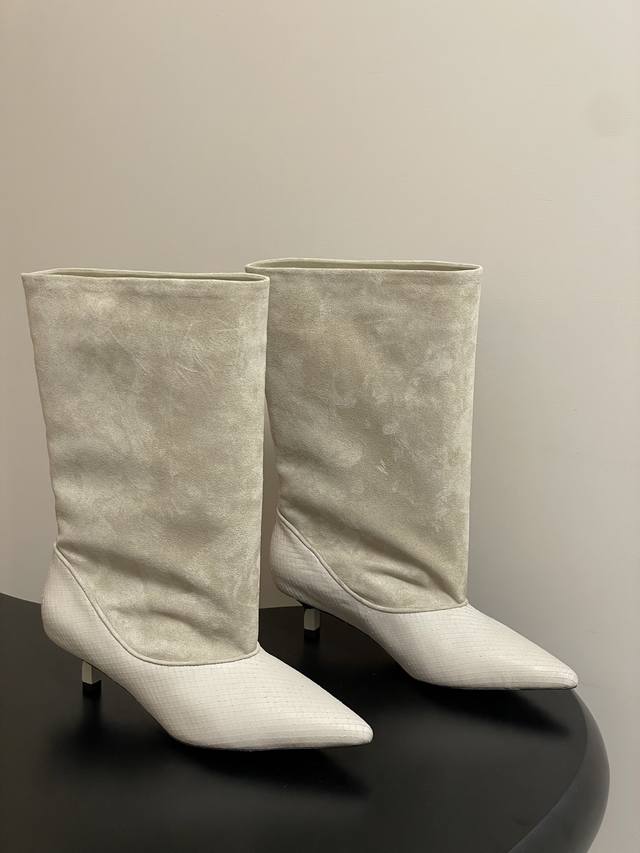 Jacquemus 25Fw Autumn/Winter New Patchwork Pointed Toe Stiletto Heel Mid-Calf Bo