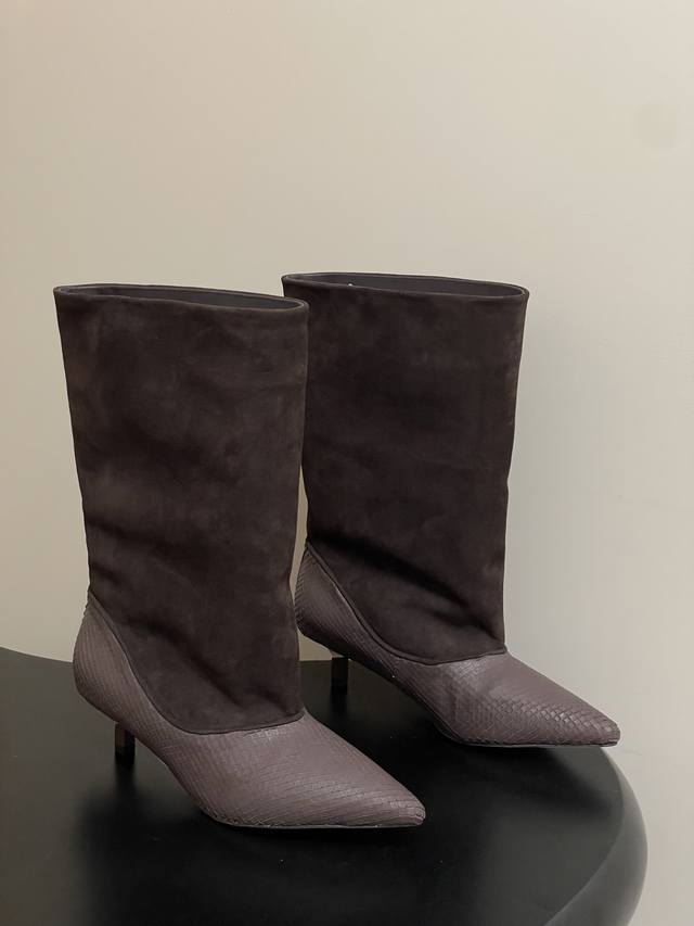 Jacquemus 25Fw Autumn/Winter New Patchwork Pointed Toe Stiletto Heel Mid-Calf Bo