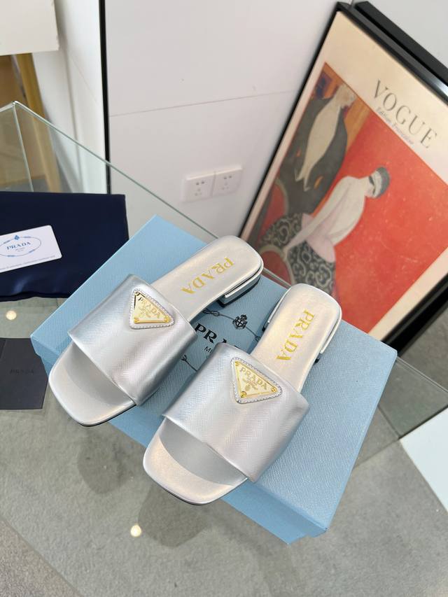 Prada's Spring/Summer Saffiano patent leather high-heeled mules have arrived! Re