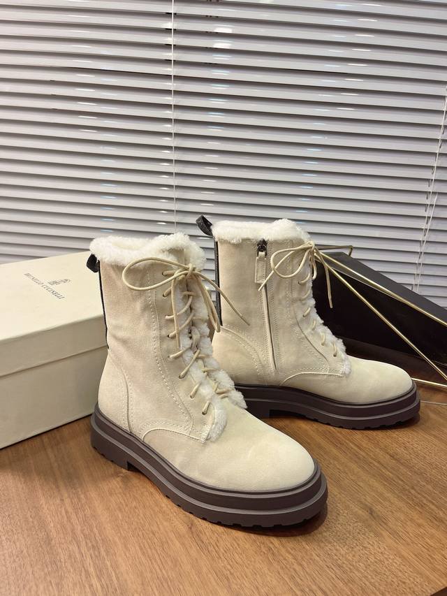 Brunello Cucinell 25S Early Autumn New Thick-Soled Lace-Up Fleece Lined Martin B