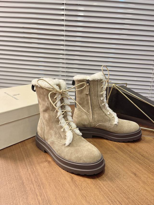 Brunello Cucinell 25S Early Autumn New Thick-Soled Lace-Up Fleece Lined Martin B