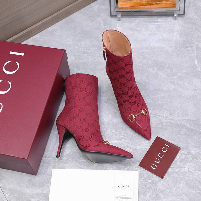 Top Version 2025 New Gucci High-Heeled Ankle Boots Pointed Toe Ankle Boots Nude