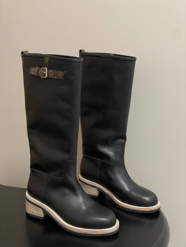 25Fw Autumn/Winter New Louis Vuitton Lv Biker High Boots Chunky Heel Slip-on Str