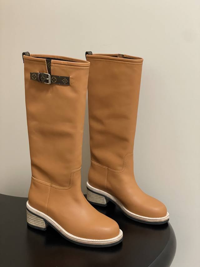 25Fw Autumn/Winter New Louis Vuitton Lv Biker High Boots Chunky Heel Slip-on Str