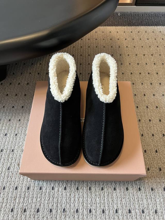 Miumi* 25Fw Deck Shoes Autumn/Winter Fleece-Lined Warm Lambswool Short Snow Boot