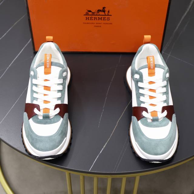 Factory Price: Hermes Leader Sneakers! Multi-color patchwork high-tech twill, ca