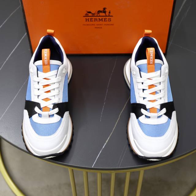 Factory Price: Hermes Leader Sneakers! Multi-color patchwork high-tech twill, ca